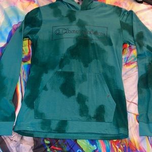 Green tie-dye champion shirt w a hood